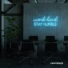 Work Hard Stay Humble neon sign in ice blue for success-driven decor, workspaces, and personal growth rooms.