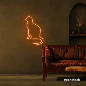 Cat neon sign in orange for pet lovers, bedroom wall decor, and cozy spaces.