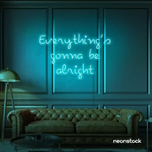 Everything's Gonna Be Alright neon sign in mint green for calming interiors, wellness decor, and positive spaces.
