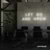 Let Go and Grow neon sign in neutral white for growth mindset decor, wellness rooms, and modern inspiration walls.