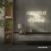 I Licked It So It’s Mine neon sign in neutral white for dessert shops, kitchen walls, and fun restaurant decor.