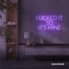 I Licked It So It’s Mine neon sign in purple for dessert shops, kitchen walls, and fun restaurant decor.