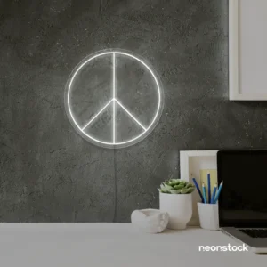 Peace neon sign in white for wall art and home decor