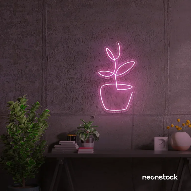 Plant neon sign in baby pink for home decor