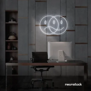 Sad happy emoji neon sign in white for home wall art