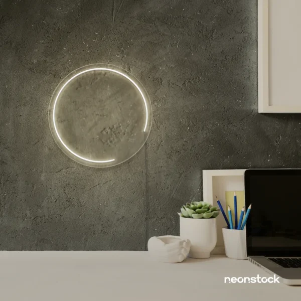 Semi circle neon sign in neutral white for modern bar or garage wall decor