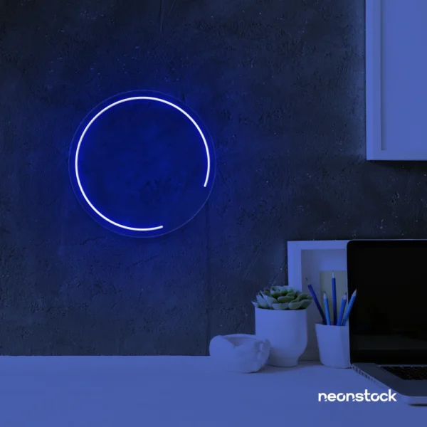 Semi circle neon sign in dark blue for modern bar or garage wall decor