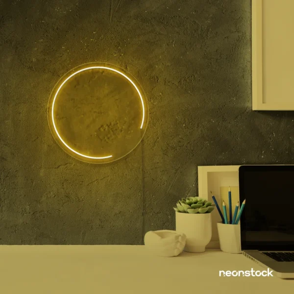 Semi circle neon sign in golden yellow for modern bar or garage wall decor