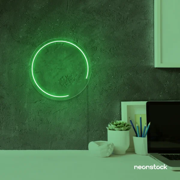 Semi circle neon sign in green for modern bar or garage wall decor