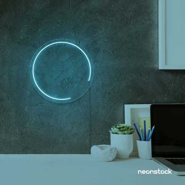 Semi circle neon sign in ice blue for modern bar or garage wall decor