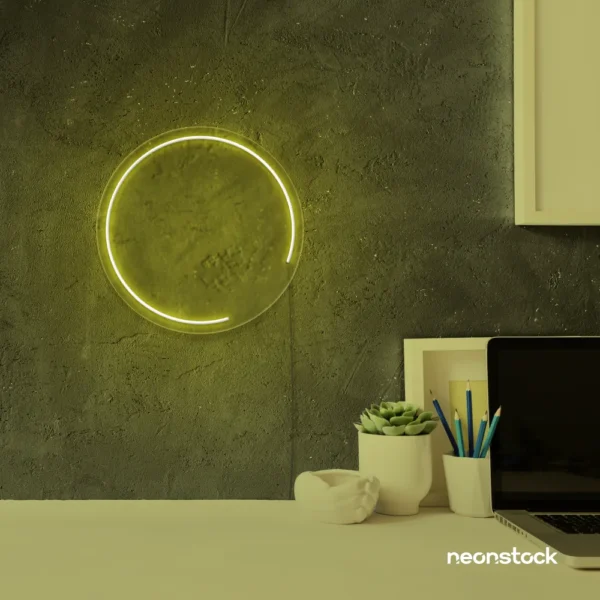 Semi circle neon sign in lemon yellow for modern bar or garage wall decor