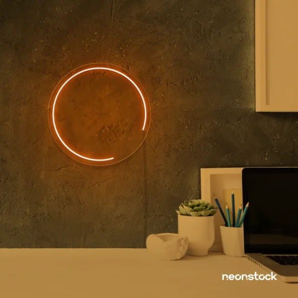 Semi circle neon sign in orange for modern bar or garage wall decor