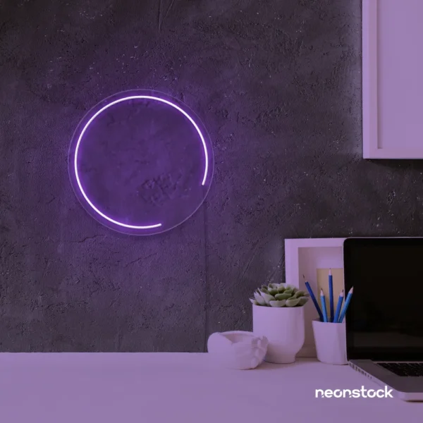 Semi circle neon sign in purple for modern bar or garage wall decor