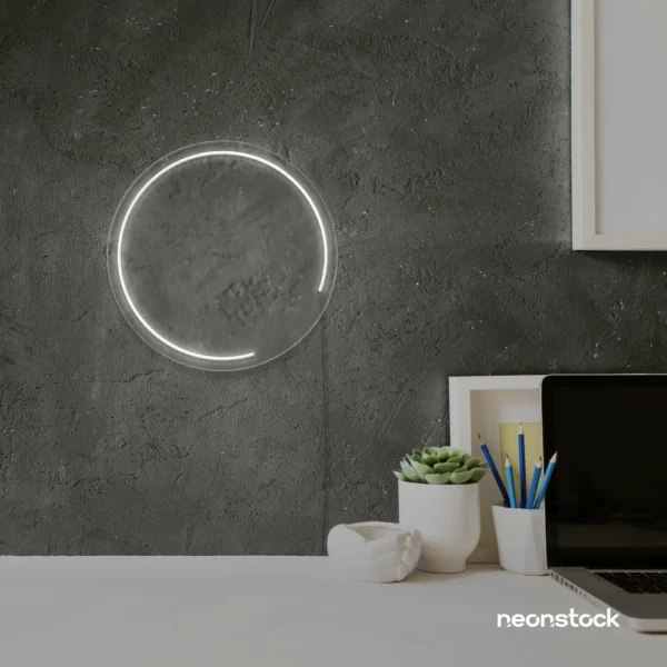 Semi circle neon sign in white for modern bar or garage wall decor