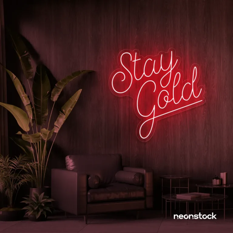 Stay Gold neon sign in red for glam rooms, babe caves, and feminine decor.