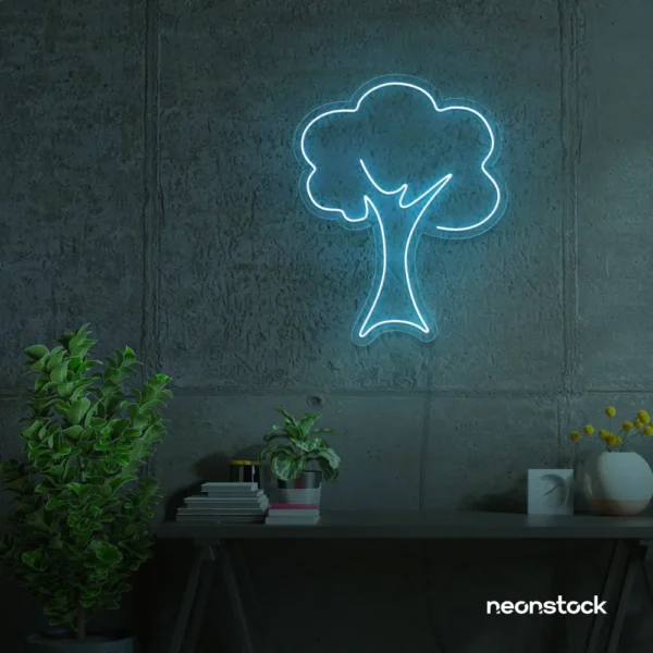 Tree neon sign in Ice Blue for home and wall decor