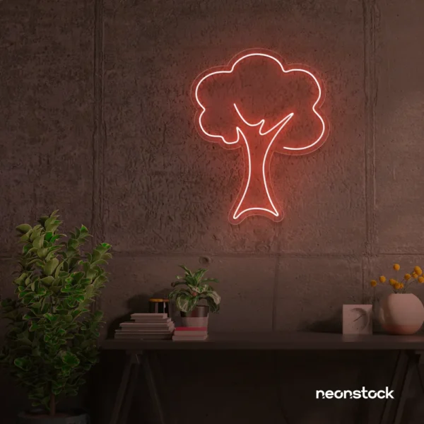 Tree neon sign in Peachy Pink for home and wall decor