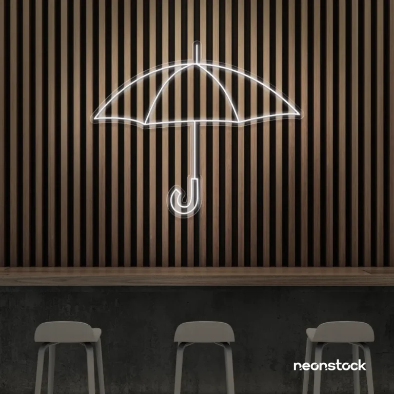 Umbrella neon sign in white for home decor, kids room, aesthetic lighting