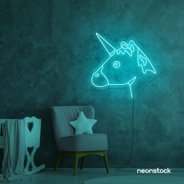 Unicorn neon sign in mint green for kids' bedrooms, fairy-tale decor, and magical playrooms.