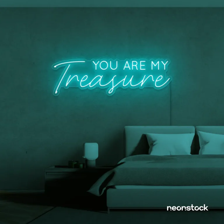 You Are My Treasure neon sign in mint green for romantic decor, bedroom walls, and love-filled spaces.