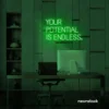 Your Potential Is Endless neon sign in deep green for motivational walls, home offices, and growth-focused decor.