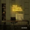 Your Potential Is Endless neon sign in golden yellow for motivational walls, home offices, and growth-focused decor.