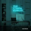 Your Potential Is Endless neon sign in mint green for motivational walls, home offices, and growth-focused decor.
