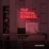 Your Potential Is Endless neon sign in red for motivational walls, home offices, and growth-focused decor.