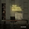 Your Potential Is Endless neon sign in warm white for motivational walls, home offices, and growth-focused decor.